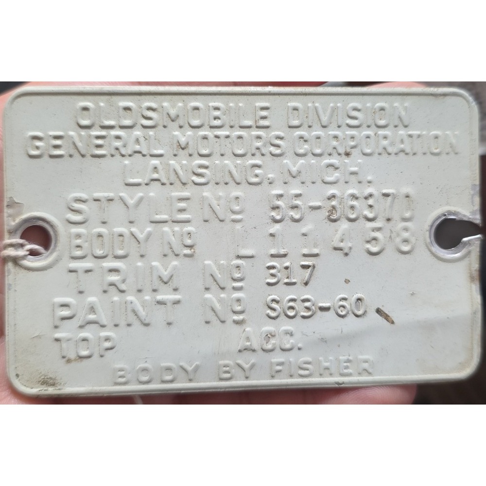 1955 Oldsmobile 2 Dr Hardtop Original Data Plate Tag